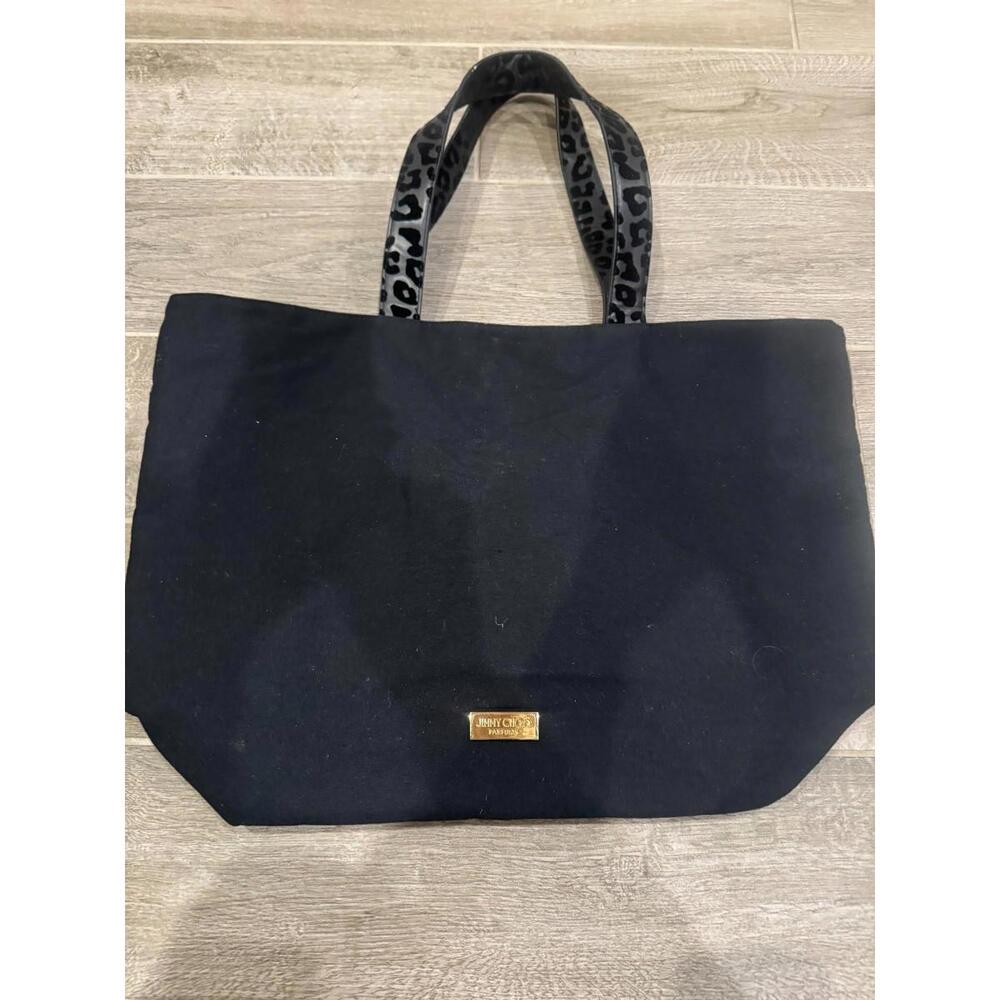Jimmy Choo Parfums‎ Black Tote Bag Leopard Print Handles Large Carryall